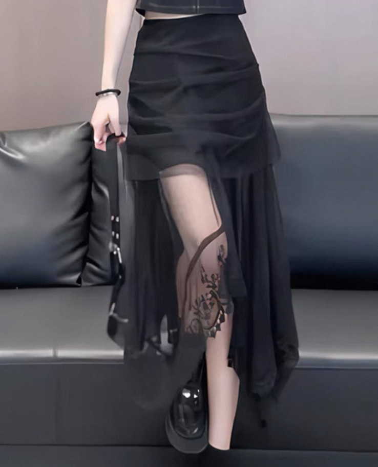 Tight gather frill medium skirt / タイトギャザーフリルミディアムスカート TR-10882