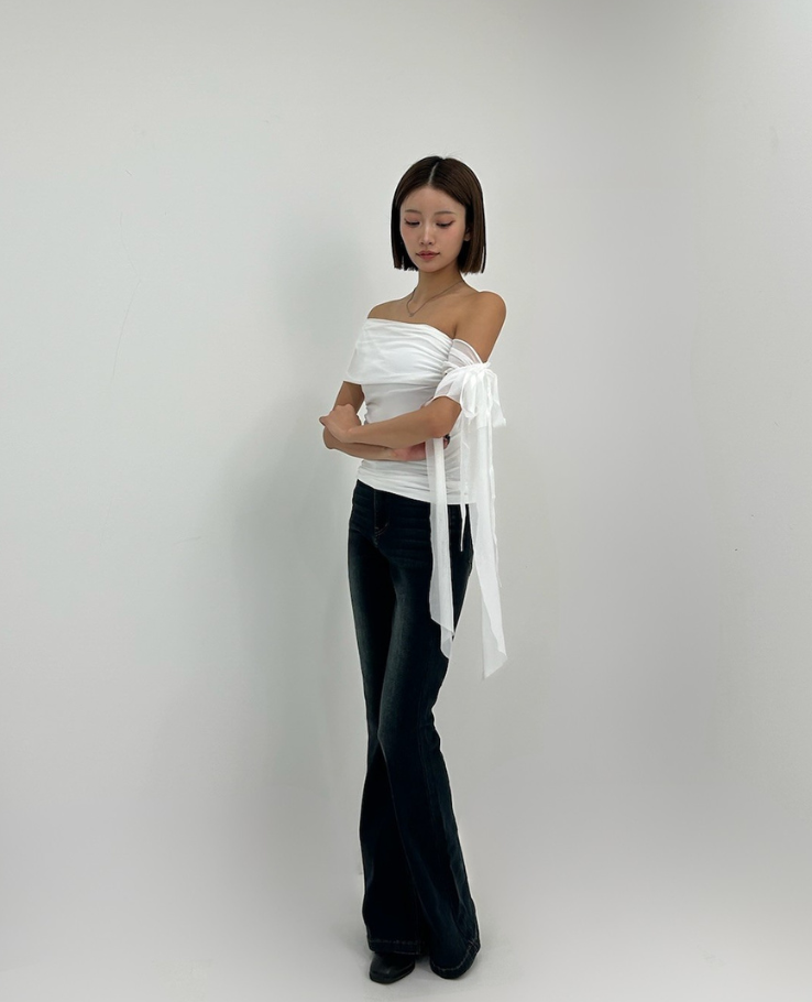 Off-shoulder ribbon shear tops / オフショルダーリボンシアートップス TR-10895