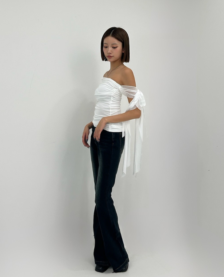 Off-shoulder ribbon shear tops / オフショルダーリボンシアートップス TR-10895