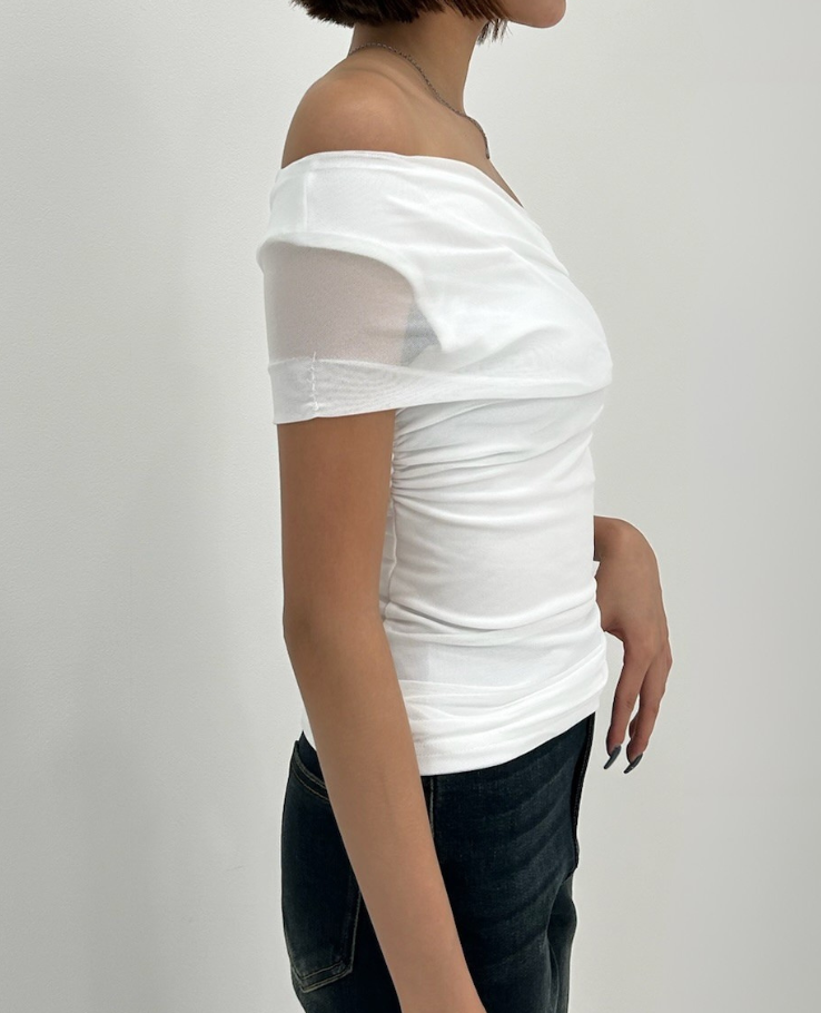 Off-shoulder ribbon shear tops / オフショルダーリボンシアートップス TR-10895