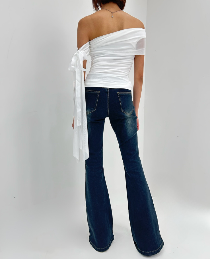 Off-shoulder ribbon shear tops / オフショルダーリボンシアートップス TR-10895