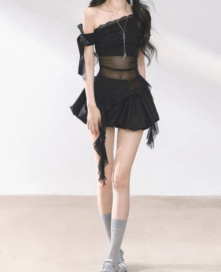 Knit Ribbon Sheer Frill Top / ニットリボンシアーフリルトップス TR-10917