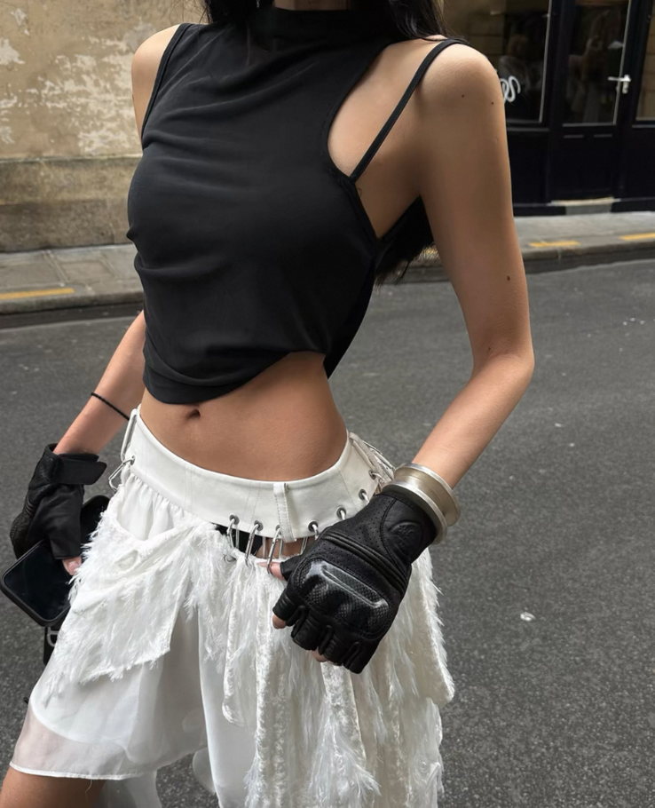 Striped crop neck tank top / ストライプクロップネックタンクトップ TR-10874