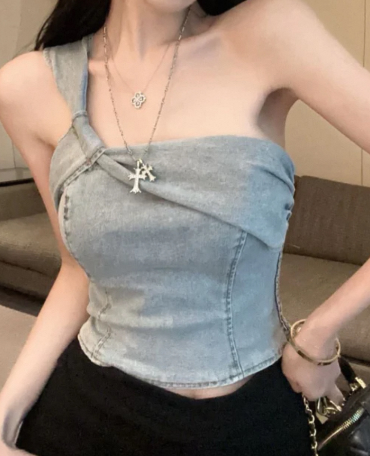 One Shoulder Denim Top / ワンショルダーデニムトップス TR-10875