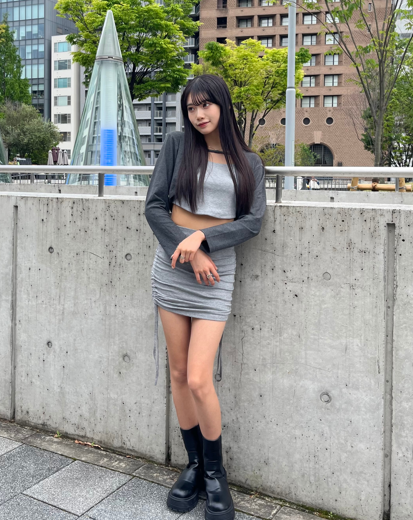 ワンショルダーニットリボンギャザーセットアップ TR-10592