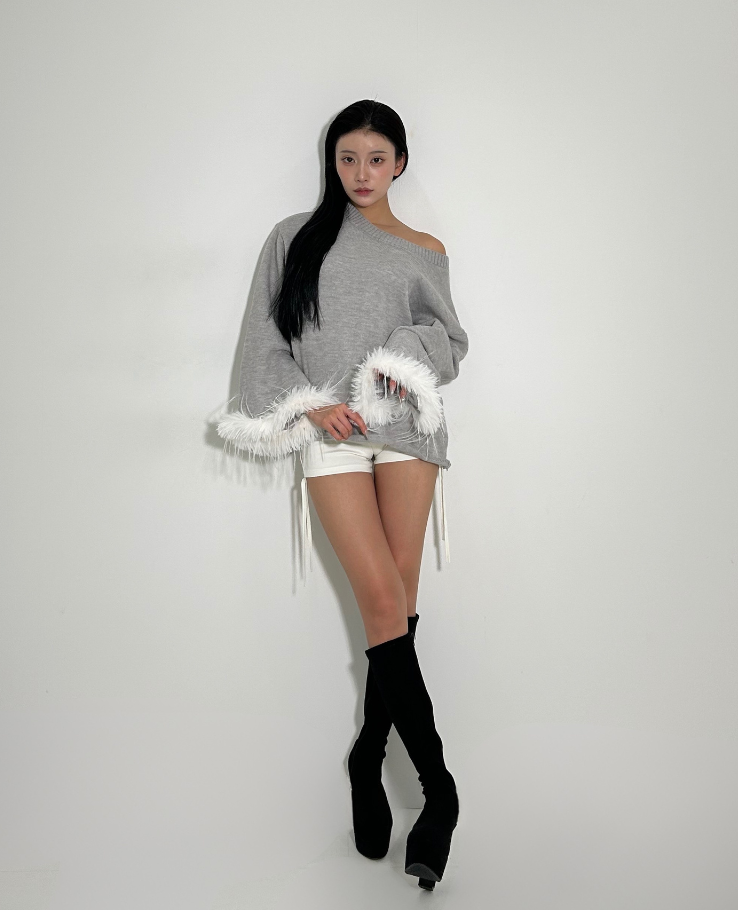 Knit One Shoulder FurTops / ニットワンショルダーファートップス TR-10942