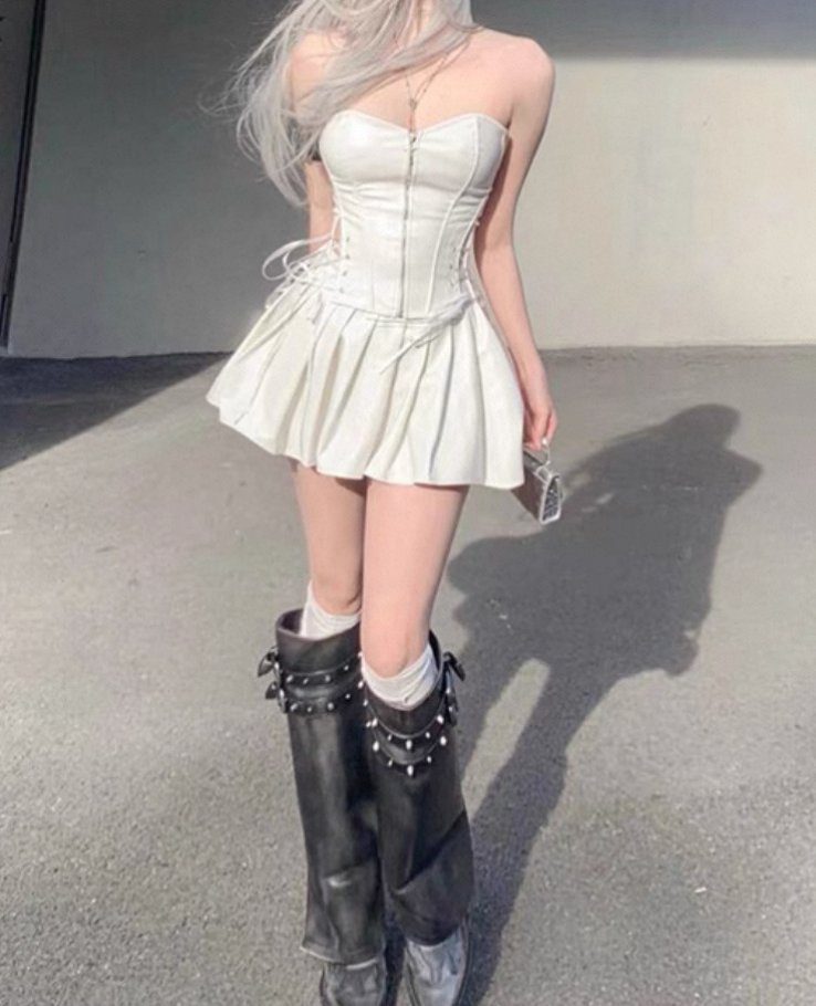 Bear Top Frill One Piece / ベアトップフリルプリーツワンピース TR-10909