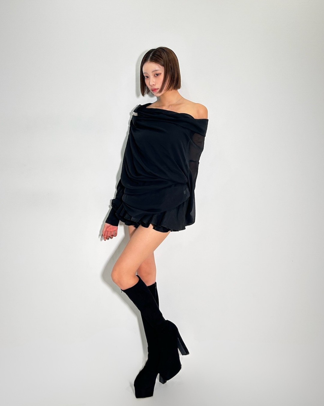 Sheer frill one shoulder Set up /シアーフリルワンショルダーセットアップ TR-10930
