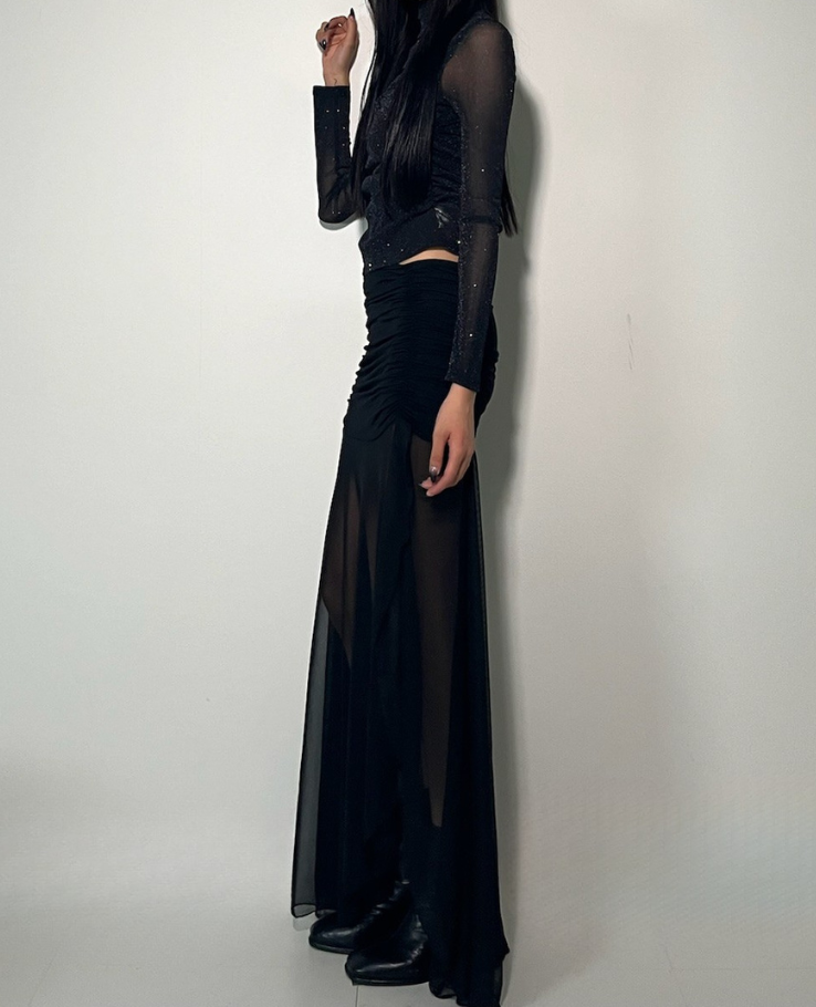 Tight flare shear long skirt /タイトフレアシアーロングスカート TR-10936