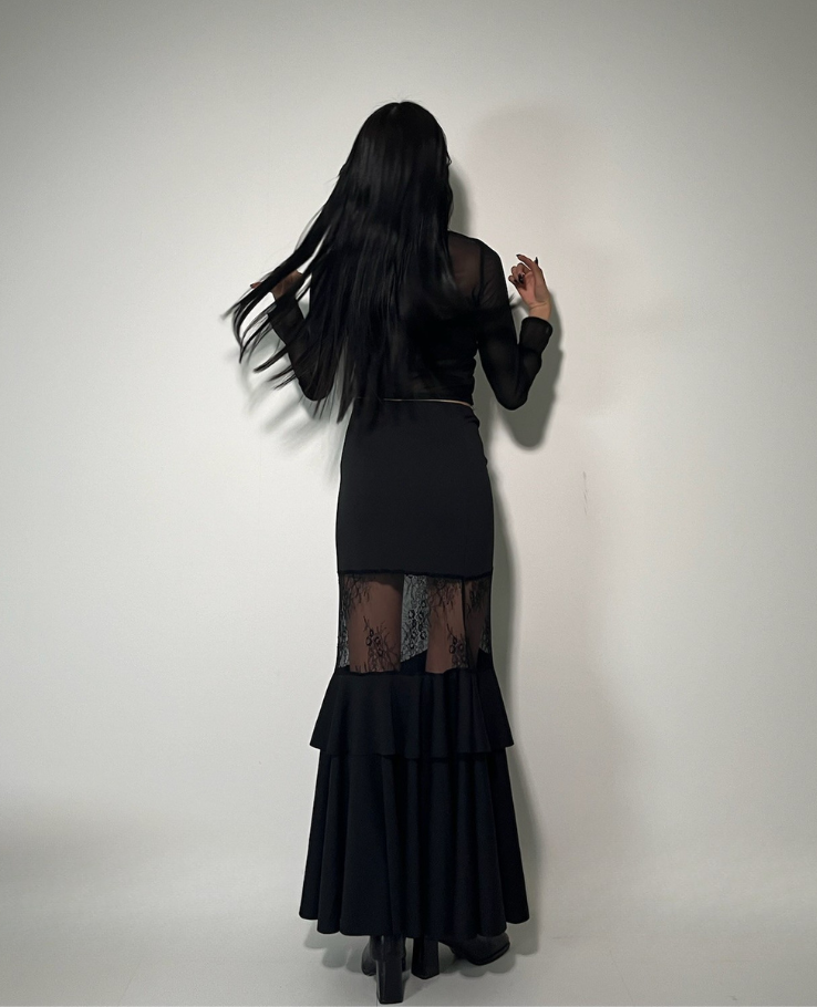 Shear Lace Docking Long Skirt /シアーレースドッキングロングスカート TR-10935