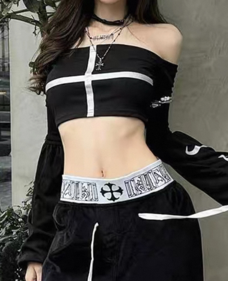 Knitted off shoulder tight tops / ニットオフショルダータイトトップス TR-10914
