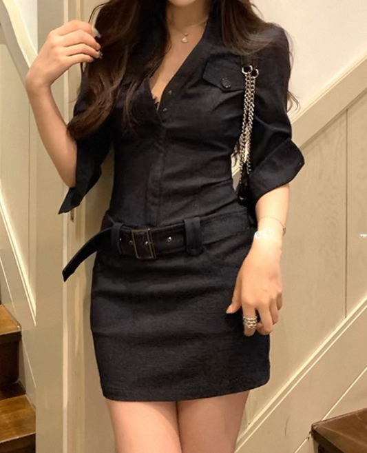 Denim V-neck shirt dress / デニムVネックシャツワンピース TR-10899