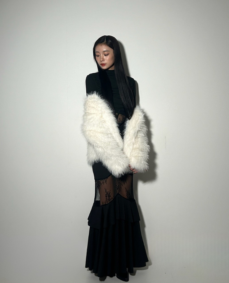 Shear Lace Docking Long Skirt /シアーレースドッキングロングスカート TR-10935