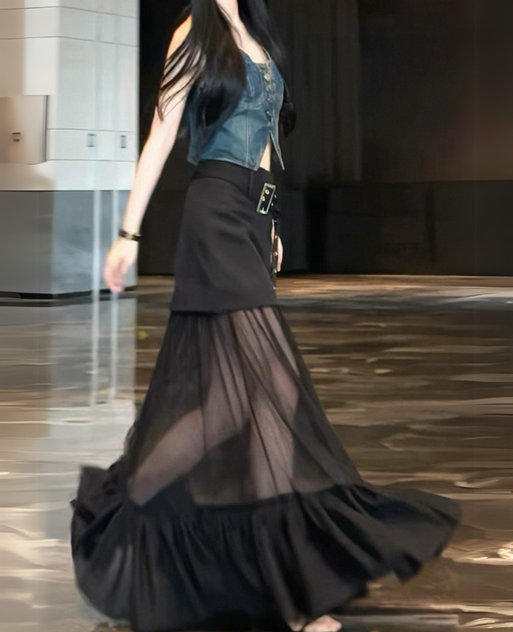 High-west tight Shear Lace Long Skirt / ハイウエストタイトシアーレースロングスカートTR-10871
