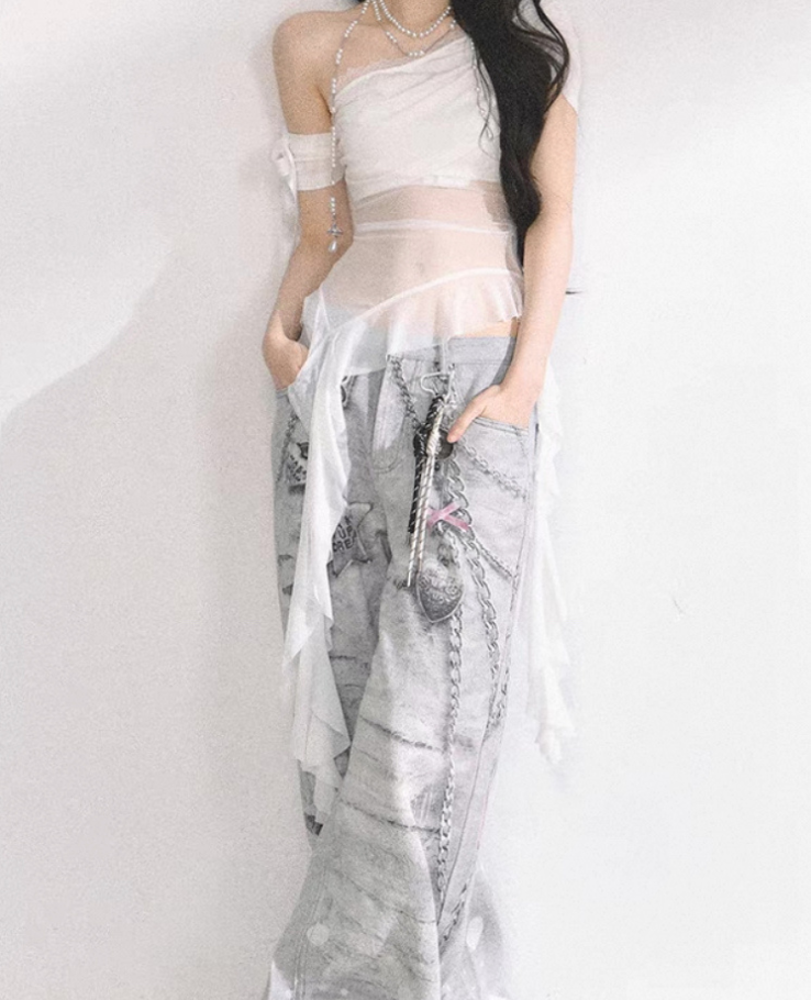 Knit Ribbon Sheer Frill Top / ニットリボンシアーフリルトップス TR-10917