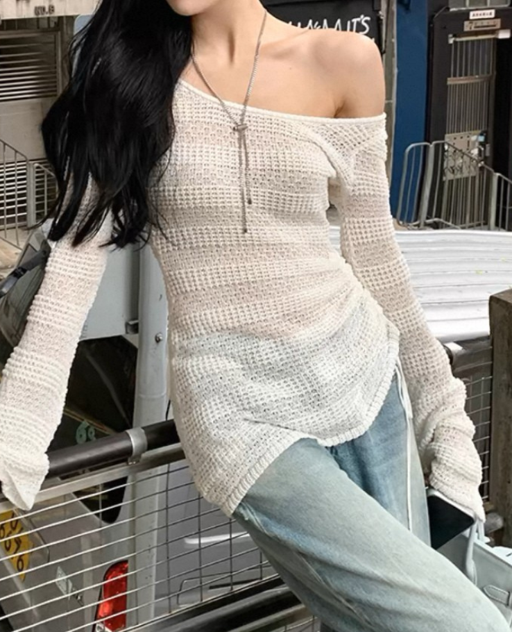One Shoulder knit tight long cardigan / ワンショルダーニットタイトロングカーディガンTR-10901