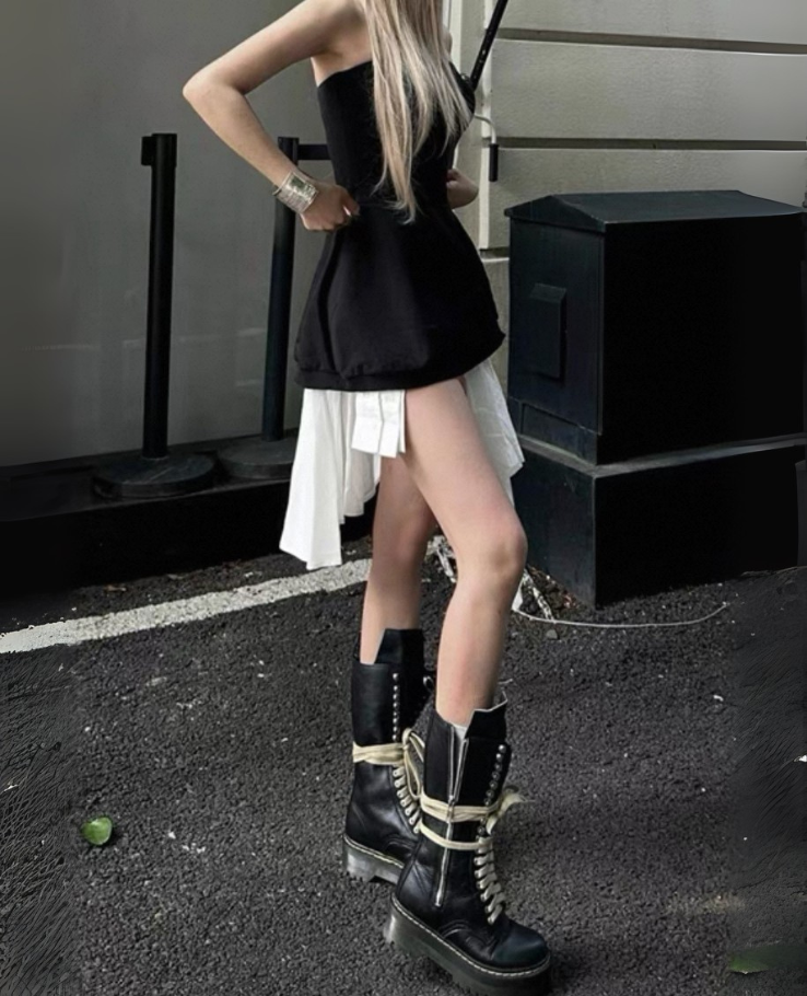 Off-shoulder docking frill monotone dress / オフショルダードッキングフリルモノトーンワンピース TR-10907