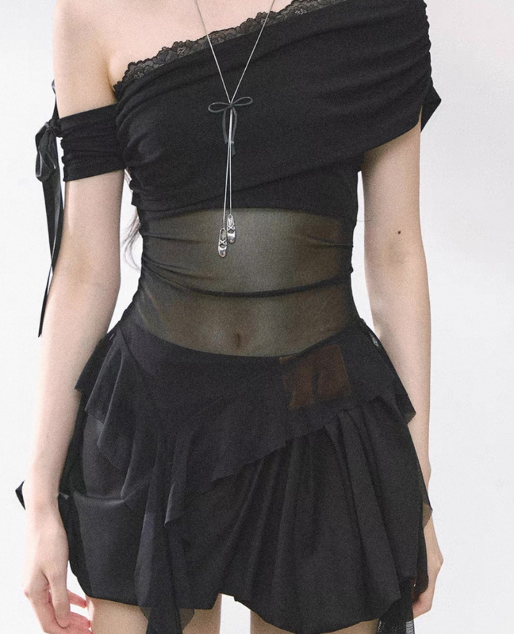 Knit Ribbon Sheer Frill Top / ニットリボンシアーフリルトップス TR-10917