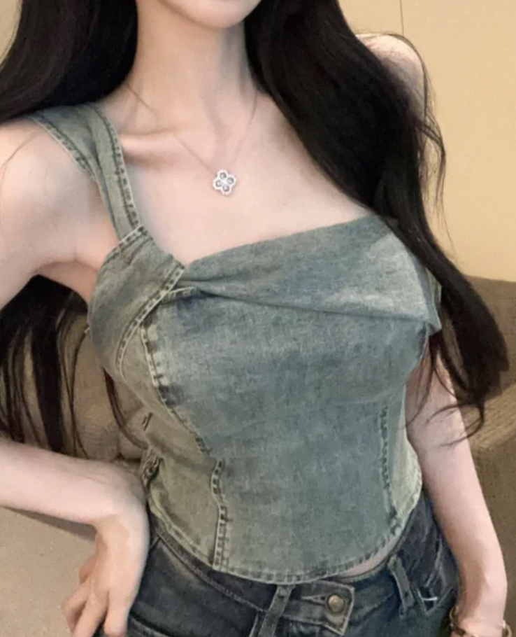 One Shoulder Denim Top / ワンショルダーデニムトップス TR-10875