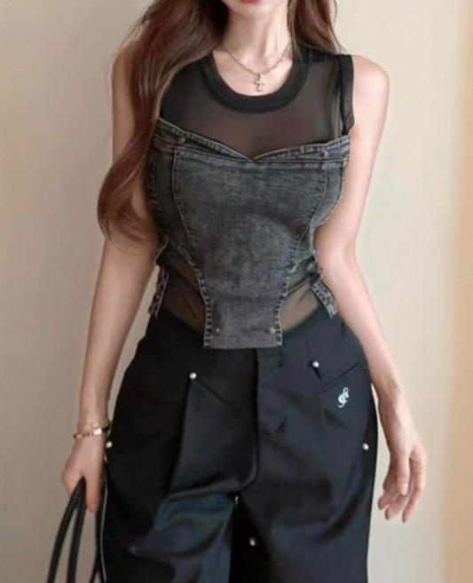 Tube denim docking shear tank top / チューブデニムドッキングシアータンクトップ TR-10870