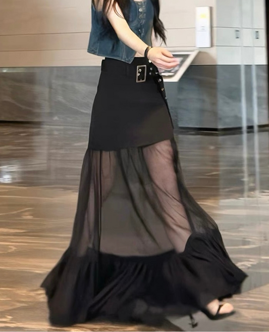 High-west tight Shear Lace Long Skirt / ハイウエストタイトシアーレースロングスカートTR-10871
