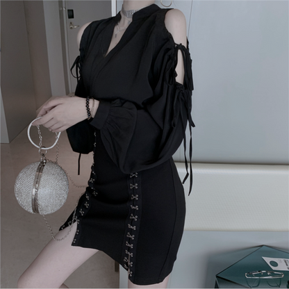 まゆりん様❤️⭐️A270⭐️ EGOIST ♥ Vネック シフォン プリーツトップス Drawstring V-neck tops / ドローストリングVネックトップス TR