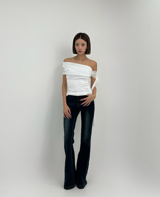Off-shoulder ribbon shear tops / オフショルダーリボンシアートップス TR-10895