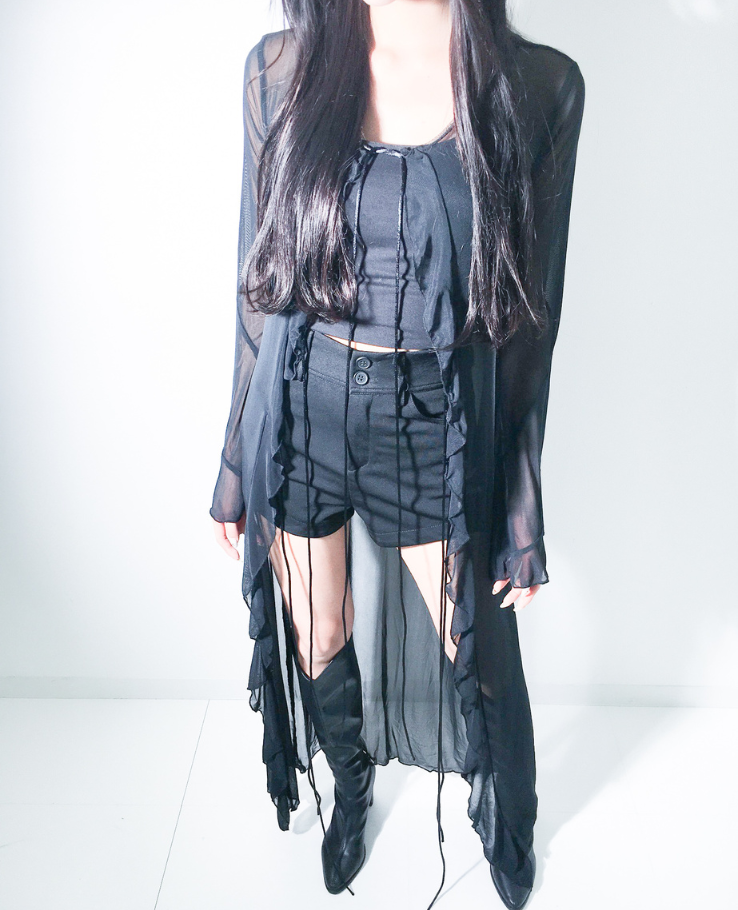 Long shear frill cardigan / ロングシアーフリルカーディガン TR-10865