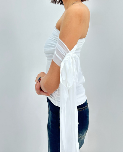 Off-shoulder ribbon shear tops / オフショルダーリボンシアートップス TR-10895