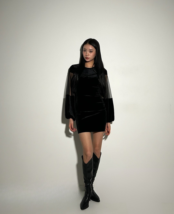 sheer slit velour dress / シアースリットベロアワンピース TR-10777