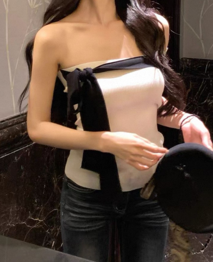 Off-Shoulder Knit Ribbon Tops / オフショルダーニットリボントップスTR-10902