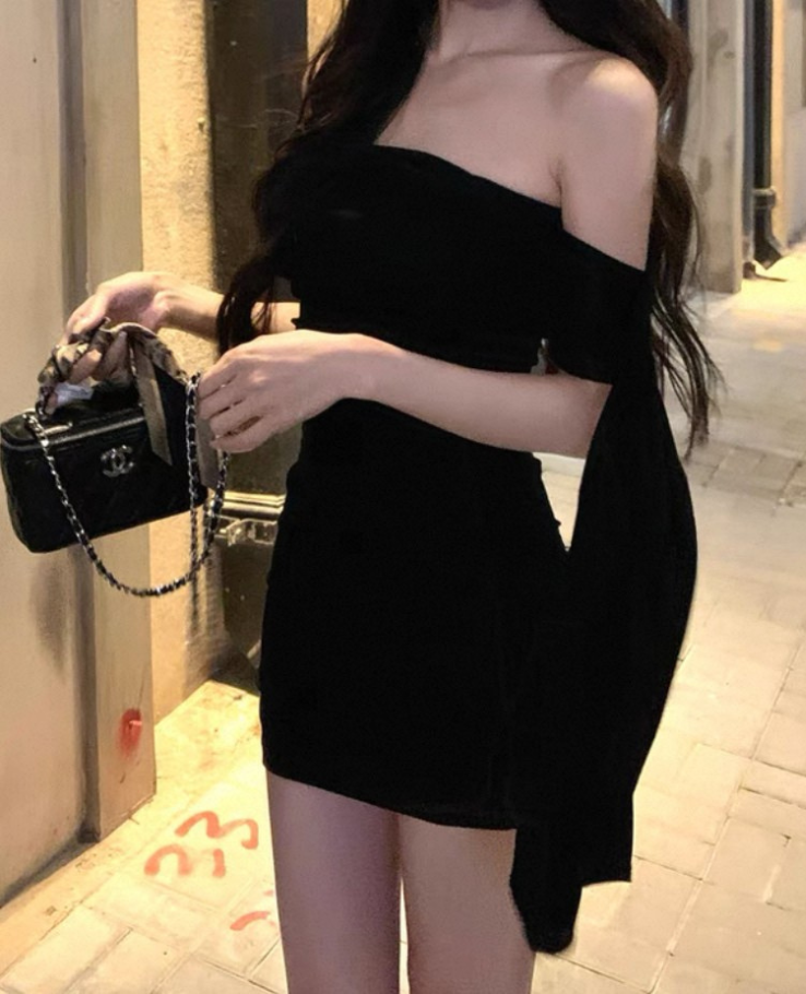 Off-Shoulder knit ribbon dress / オフショルダーニットリボンワンピースTR-10906