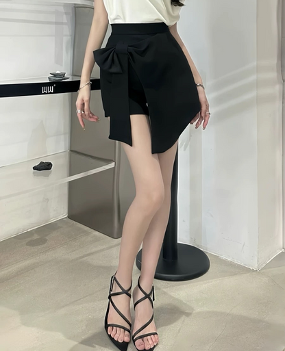 トロンプルオイルノットミニスカート Ribbon tight slit miniskirt / リボンタイトスリットミニ