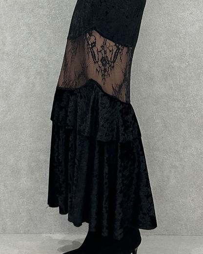 Veloa Lace Docking Long Skirt /ベロアレースドッキングロングスカート TR-10949
