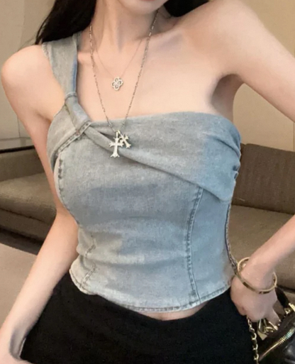 One Shoulder Denim Top / ワンショルダーデニムトップス TR-10875