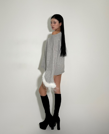 Knit One Shoulder FurTops / ニットワンショルダーファートップス TR-10942