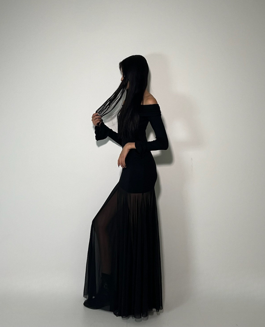 Long Off Shoulder Sheer One Piece /ロングオフショルダーシアーワンピース TR-10927[予約販売]