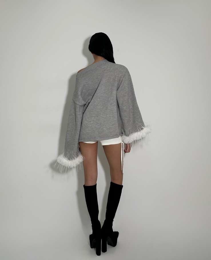 Knit One Shoulder FurTops / ニットワンショルダーファートップス TR-10942