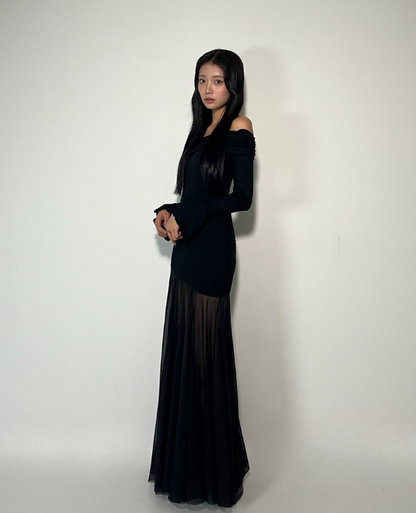 Long Off Shoulder Sheer One Piece /ロングオフショルダーシアーワンピース TR-10927[予約販売]