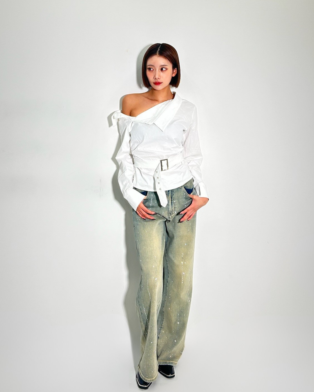 One Shoulder Waist Tight Tops / ワンショルダーウエストタイトトップス TR-10929