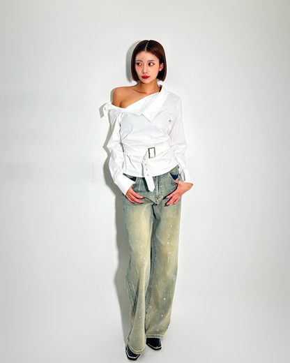 One Shoulder Waist Tight Tops / ワンショルダーウエストタイトトップス TR-10929