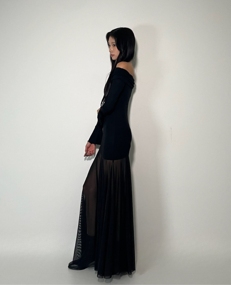 Long Off Shoulder Sheer One Piece /ロングオフショルダーシアーワンピース TR-10927[予約販売]