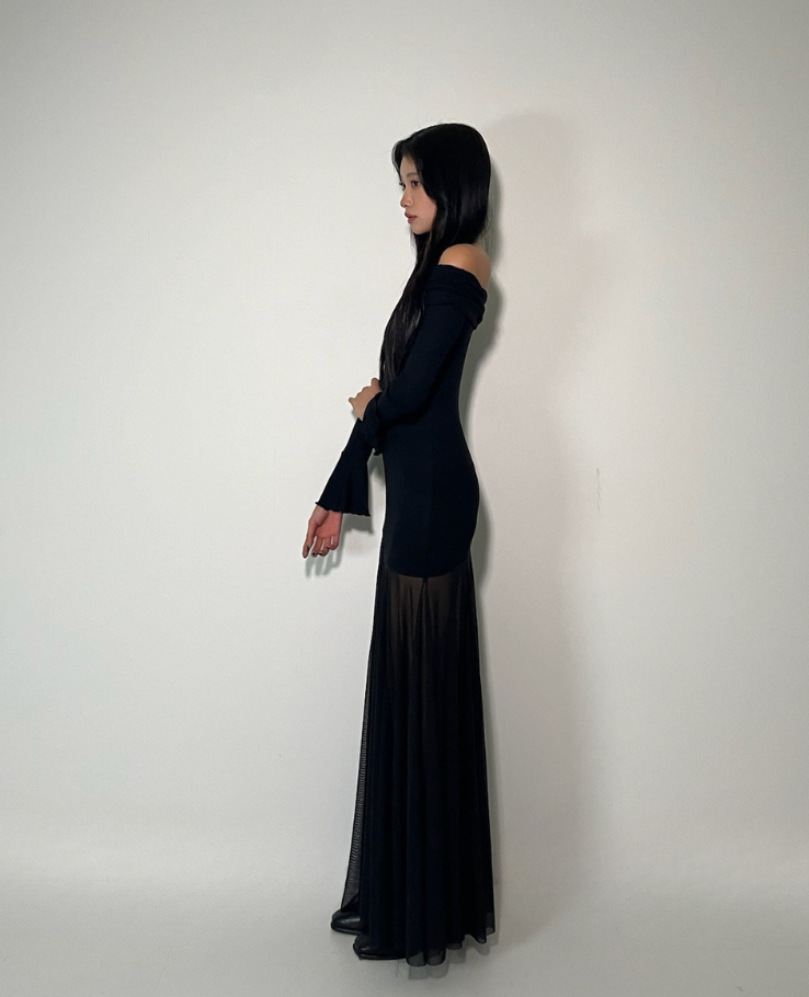 Long Off Shoulder Sheer One Piece /ロングオフショルダーシアーワンピース TR-10927[予約販売]