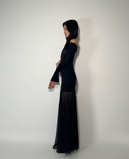 Long Off Shoulder Sheer One Piece /ロングオフショルダーシアーワンピース TR-10927[予約販売]