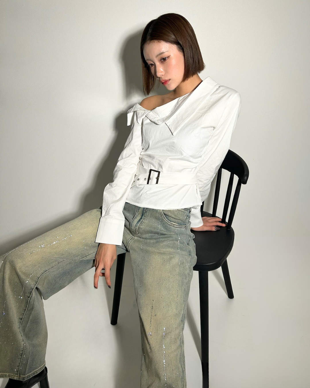 One Shoulder Waist Tight Tops / ワンショルダーウエストタイトトップス TR-10929