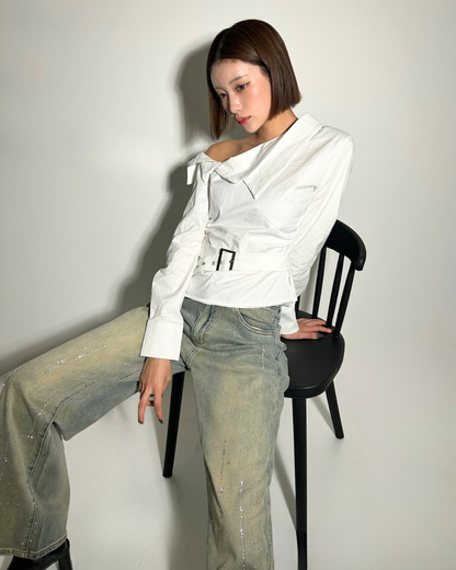 One Shoulder Waist Tight Tops / ワンショルダーウエストタイトトップス TR-10929