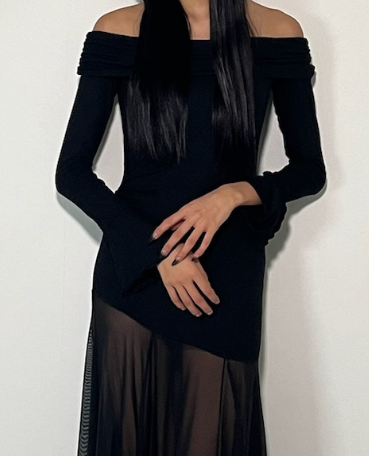 Long Off Shoulder Sheer One Piece /ロングオフショルダーシアーワンピース TR-10927[予約販売]