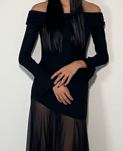 Long Off Shoulder Sheer One Piece /ロングオフショルダーシアーワンピース TR-10927[予約販売]
