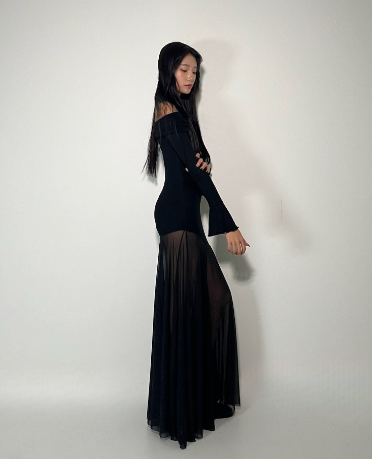 Long Off Shoulder Sheer One Piece /ロングオフショルダーシアーワンピース TR-10927[予約販売]