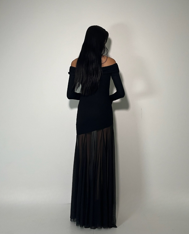 Long Off Shoulder Sheer One Piece /ロングオフショルダーシアーワンピース TR-10927[予約販売]